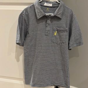 Johnnie O navy white stripe polo shirt. Super soft!!! No stains. Size 10